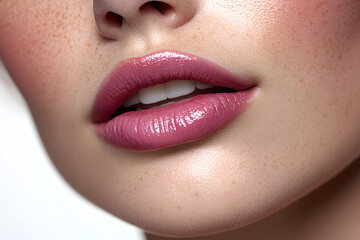 Naklejka premium Close up view of beautiful woman lips. Fashion make up, beauty injections concept, cosmetology