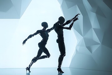 Two Robotic Figures in a Futuristic Setting