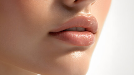 Obraz premium Close up view of beautiful woman lips. Fashion make up, beauty injections concept, cosmetology