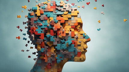 Dyslexia Concept with Floating Puzzle Pieces – Visual Representation of Learning Difficulties and Solutions.