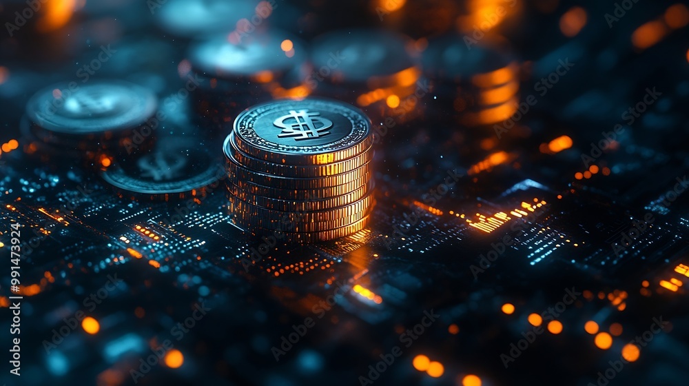 Poster finance and money technology background concept of business prosperity and asset management creative