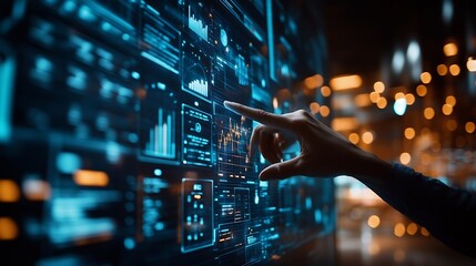 Data science business analysis and strategy big data conceptBusiness teamwork analyzing financial graph on virtual touch screen futuristic technology solution for business development : Generative AI