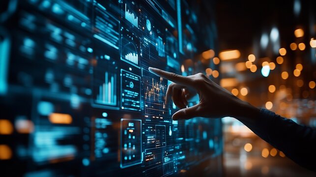 Data science business analysis and strategy big data conceptBusiness teamwork analyzing financial graph on virtual touch screen futuristic technology solution for business development : Generative AI