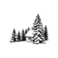 Merry Christmas and Happy New Year illustration, for greeting cards, posters, holiday covers. Xmas festive linocut black hand drawn.