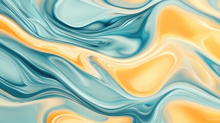 Abstract liquid shapes in various shades of blue and yellow over a simple minimalist background
