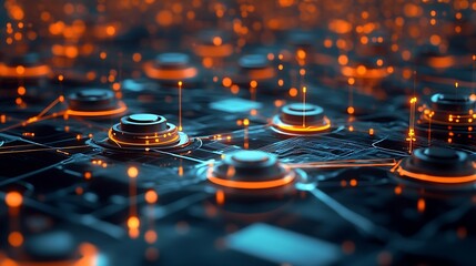 Tech devices connected to each other by businessman on blurred background 3D rendering : Generative AI