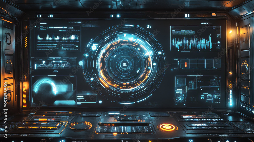 Poster modern, futuristic user interface elements designed for science fiction games. the abstract hud incl