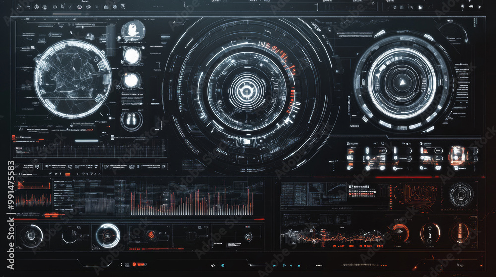 Poster modern, futuristic user interface elements designed for science fiction games. the abstract hud incl