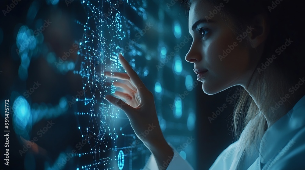 Aufkleber medicine doctor touching medical global network computing electronic medical record dna digital heal