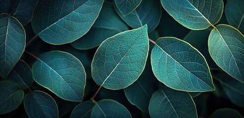 Fototapeta premium Close-up shot of vibrant green leaves with intricate veins.