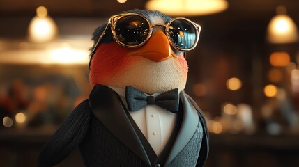 10 Bird attending a highprofile business gala, dressed in formal attire, elegant and luxurious, cartoon illustration