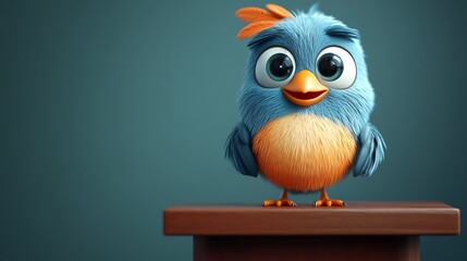 12 Cartoon bird giving a keynote speech at a business event, standing behind a podium, inspiring and professional