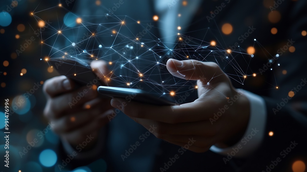 Fototapete businessman using mobile smartphone on global network connection on investor and customer with sale 