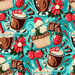 Seamless pattern with sweet food.