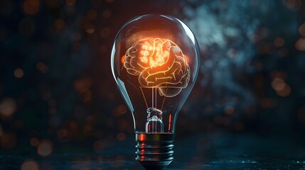 Glowing Brain Inside Light Bulb &ndash; Innovative Idea and Creative Concept Illustration
