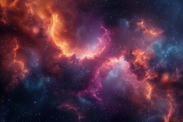 Fototapeta premium Stunning Cosmic Nebula Burst with Vibrant Colors and Star Clusters in Deep Space Universe - Celestial Astronomy Phenomenon with Fiery Red and Cyan CloudsCosmos
