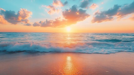 Obraz premium Sea sand sky concept sunset colors clouds horizon horizontal background banner Inspirational nature landscape beautiful colors wonderful scenery of tropical beach Beach sunset summer v : Generative AI