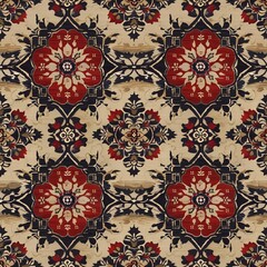 Naklejka premium Seamless carpet pattern with decorative elements, colorful ornamental