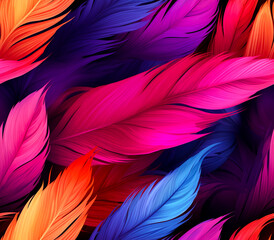 Obraz premium Seamless bright blue, pink, red and yellow feather patterns for a modern design.