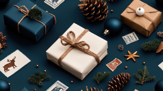 Craft a repeating design with Christmas mail, letters to Santa, and festive stamps, capturing the anticipation of the holiday