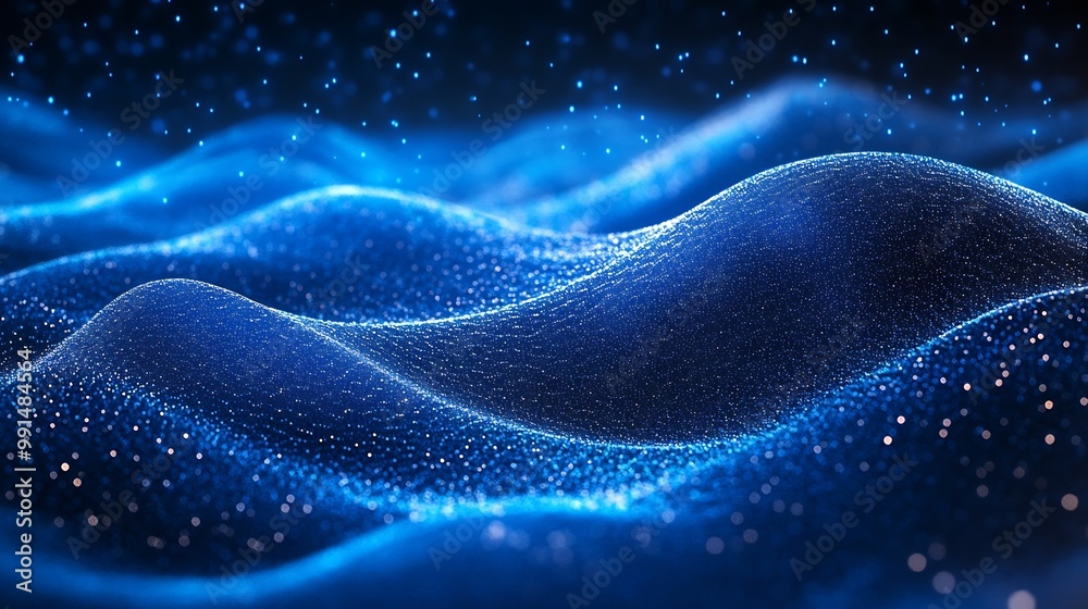 Leinwandbilder Abstract wave shape on a lowpolygonal triangular background for design on the topic of cyberspace big data metaverse network security data transfer on dark blue abstract cyberspace bac : Generative AI