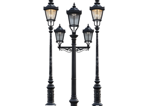 Aet of Old Vintage Street Lamp Post Lamppost Light Pole isolated on transparent background
