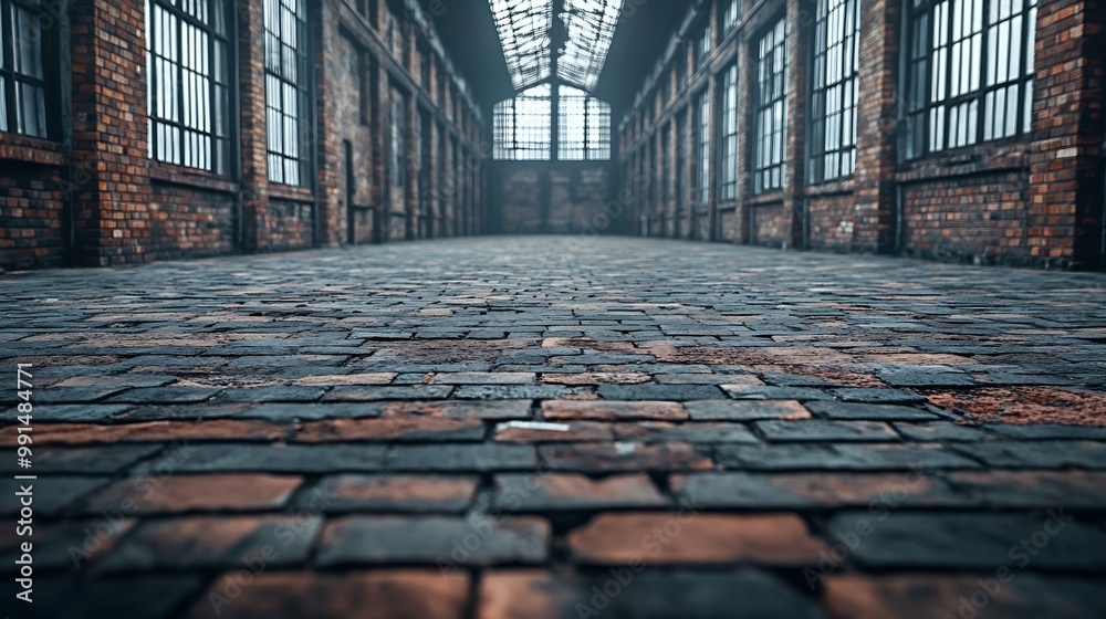 Poster empty brick floor and architectural frame landscape : generative ai