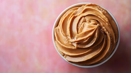 Fototapeta premium Creamy peanut butter swirl top view commercial advertising photo