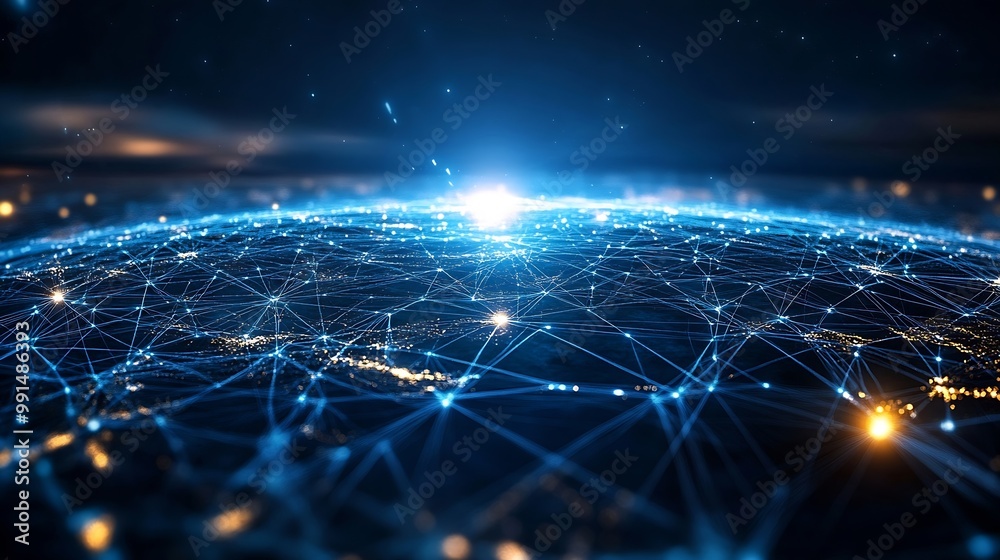 Aufkleber Communication technology with global internet network connected in Europe Telecommunication and data transfer european connection links IoT finance business blockchain security : Generative AI