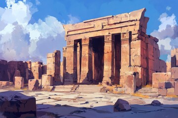 Fototapeta premium Ancient Stone Temple Ruins Under a Blue Sky