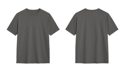Plain Dark Grey T Shirt Mockup, Front and Back Views Isolated on White Background