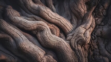 Fototapeta premium Detailed Close-Up of Twisted Tree Bark Showcasing Unique Textures and Natural Patterns