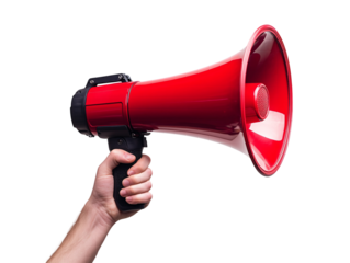 a hand holding a red megaphone