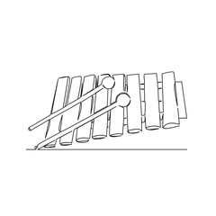 One continuous single drawing line art flat doodle xylophone, music, performance, children, instrument, stick, colourful, concert, melody, musical. Isolated image hand draw contour on a white backgrou