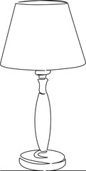 One continuous single drawing line art flat doodle lamp, table, interior, home, light, furniture, indoor, room, night, decor. Isolated image hand draw contour on a white background