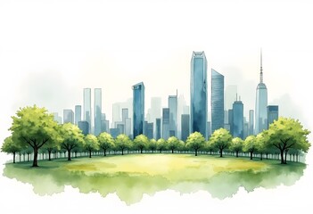 Obraz premium Watercolor splash with hand drawn sketch of New York City skyline in vector illustration. 