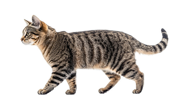 a cat walking on a white background