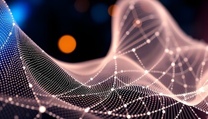 Digital weave lines connecting network dots and weave lines abstract background.