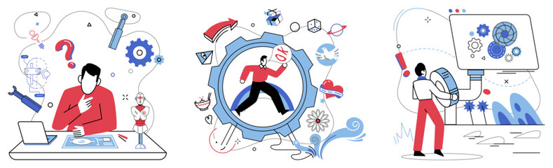 Mental processing vector illustration. Idea generation is harvest reaped from fertile fields meticulous mental processing Progress is road paved by bricks careful mental processing and analysis