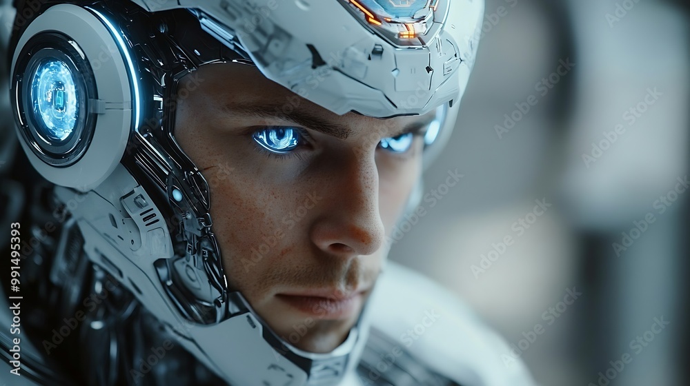 Poster Ai technology Artificial Intelligence man using technology smart robot AI artificial intelligence by enter command prompt for generates something Futuristic technology transformation C : Generative AI