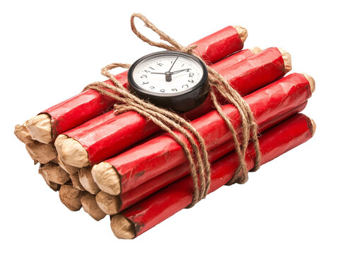 a clock on a bundle of dynamite