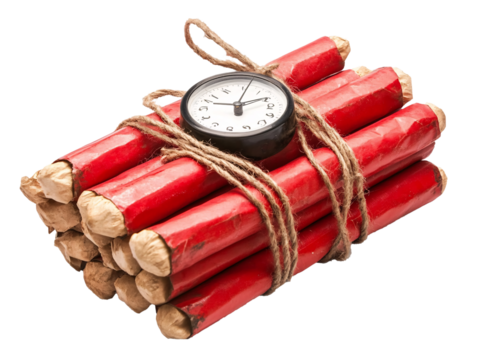 a clock on a bundle of dynamite