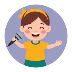 Happy cute kid girl sing a song with a microphone Illustration