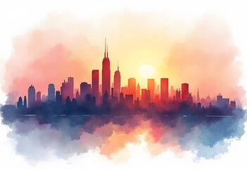 silhouette of town at midnight with sky background, vector
