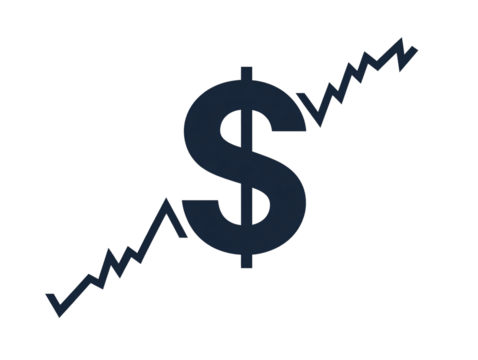 a dollar sign with graph going up