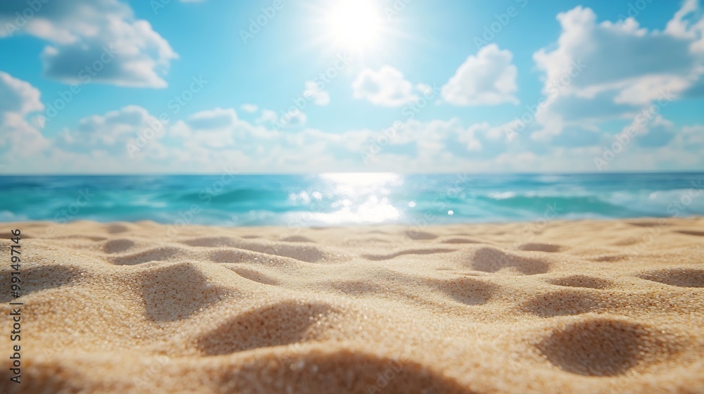Poster sun of summer time on sky and sand of beach : generative ai