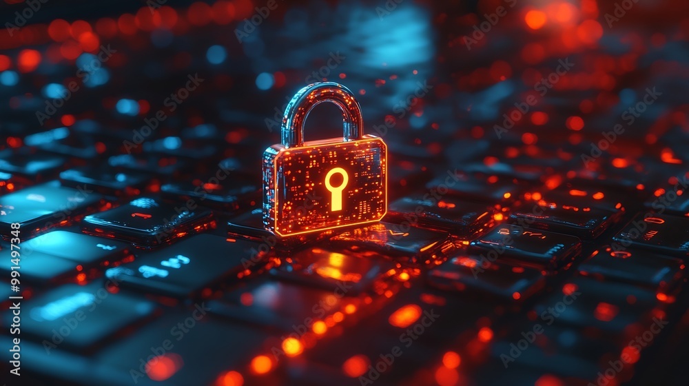 Poster Cyber security network Data protection concept Businessman using laptop computer with digital padlock on internet technology networking with cloud computing and data management cyberse : Generative AI