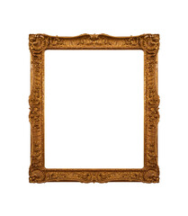 Antique golden picture frame isolated on white background.