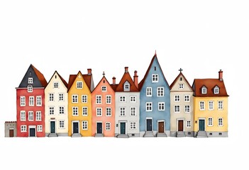Naklejka premium Set of houses. Watercolor hand painted illustration 
