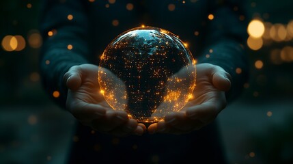 Businessman holding global network connection on social networking and customer data analytics Business strategy and smart intelligence digital marketing Technology and global business : Generative AI